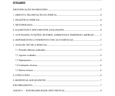 Sumário do laudo técnico pericial demonstrativo